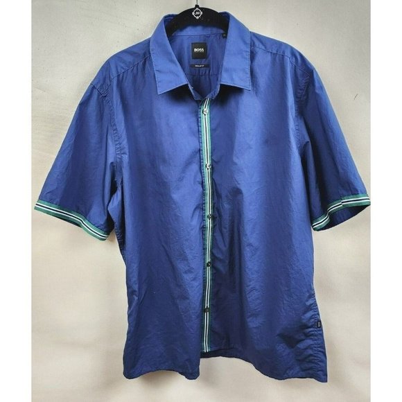 Hugo Boss Other - Boss Hugo Boss Blue Collared Short Sleeve Regular Fit Button Up Shirt XL